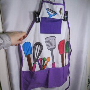 Kid's Apron Kitchen/Art Supplies theme 2 fabric pockets PRINTED IMAGES ON APRON